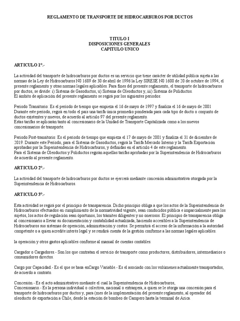 Reglamento de Transporte de Hidrocarburos Por Ductos | PDF | Regulación ...