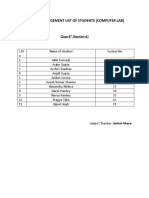 Sitting Arrangement List of Students (Computer Lab) : Class:9 (Section-A)
