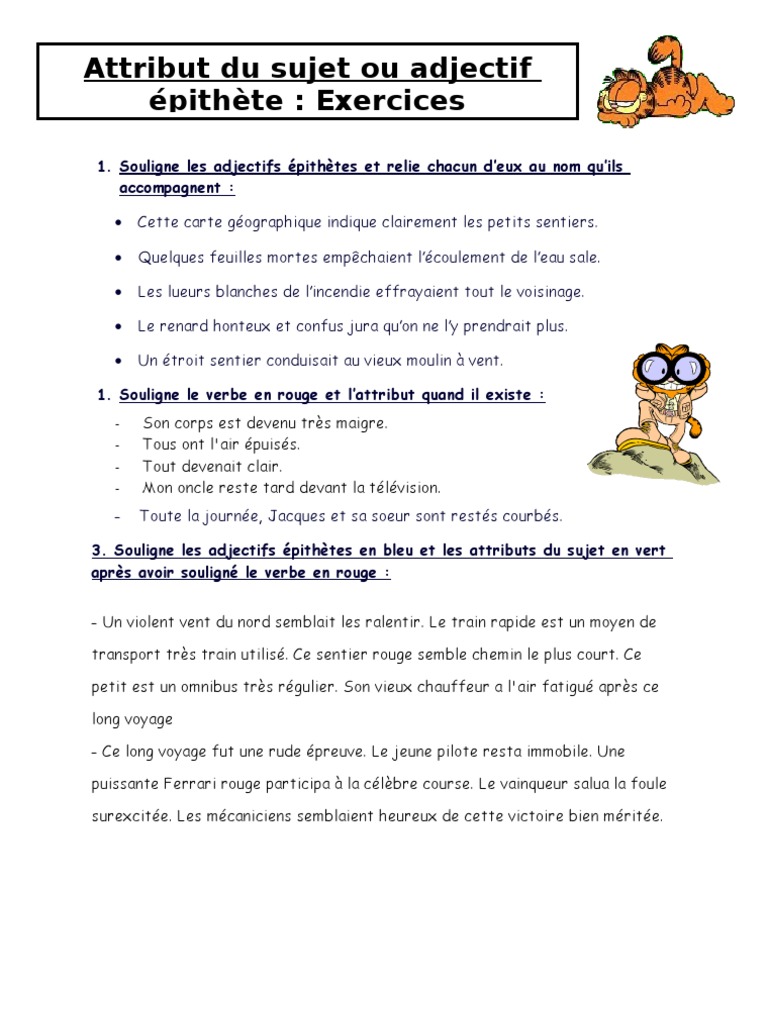 L Adjectif Qualificatif épithète Et Attribut Exercices