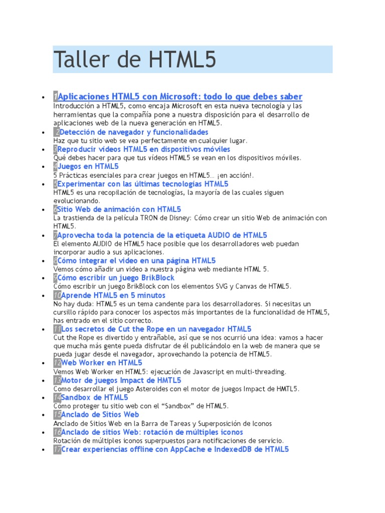 Taller de HTML5 | PDF | explorador de Internet | HTML