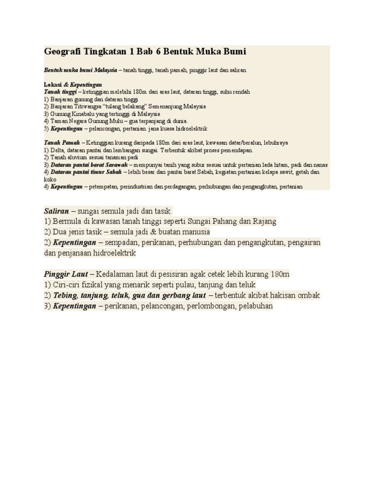 Geografi Tingkatan 1 Bab 6 Bentuk Muka Bumi Pdf