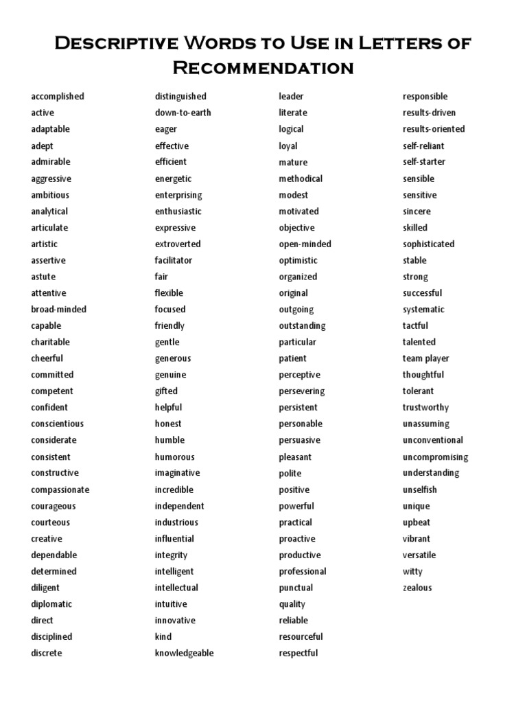 9 Descriptive - Words - For - Letters - of - Recommendation | PDF