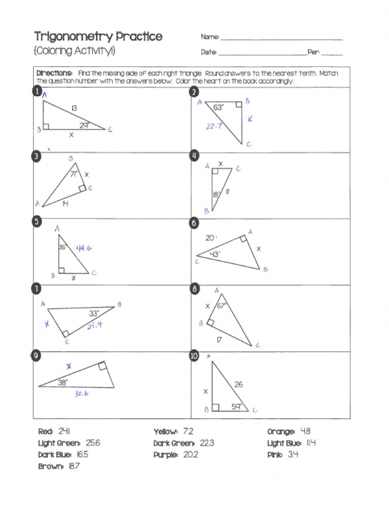 Trigonometry Coloring Activity Guide | PDF | Color | Elementary Geometry