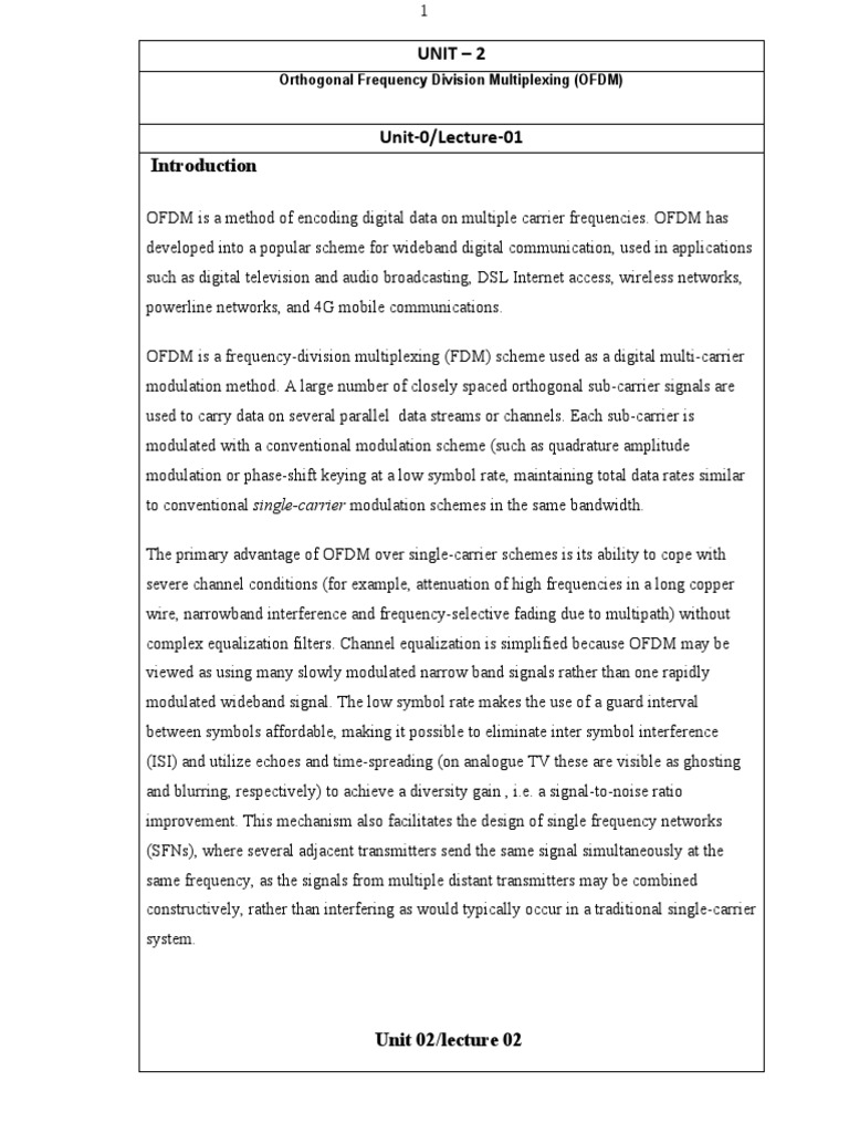 Unit - 2: Orthogonal Frequency Division Multiplexing (OFDM) | PDF ...