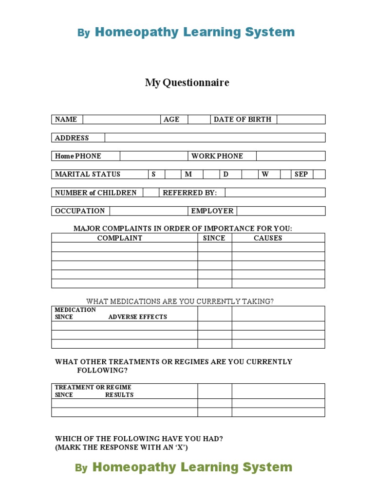Case Taking Sheet | PDF | Homeopathy | Pneumonia