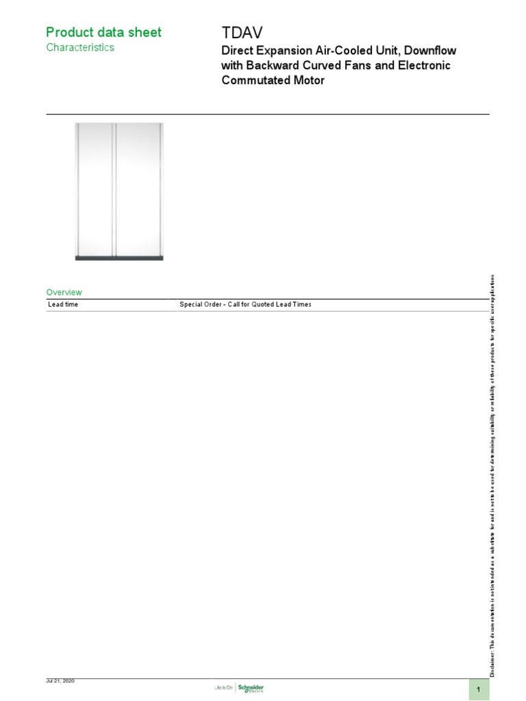 TDAV Downflow Air-Cooled Unit Specs | PDF