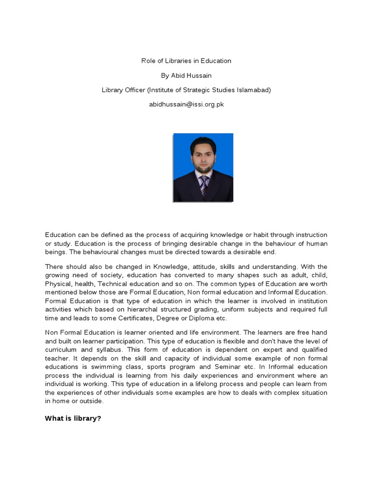 Libraries: Essential Role in Education | PDF | Librarian | Schools