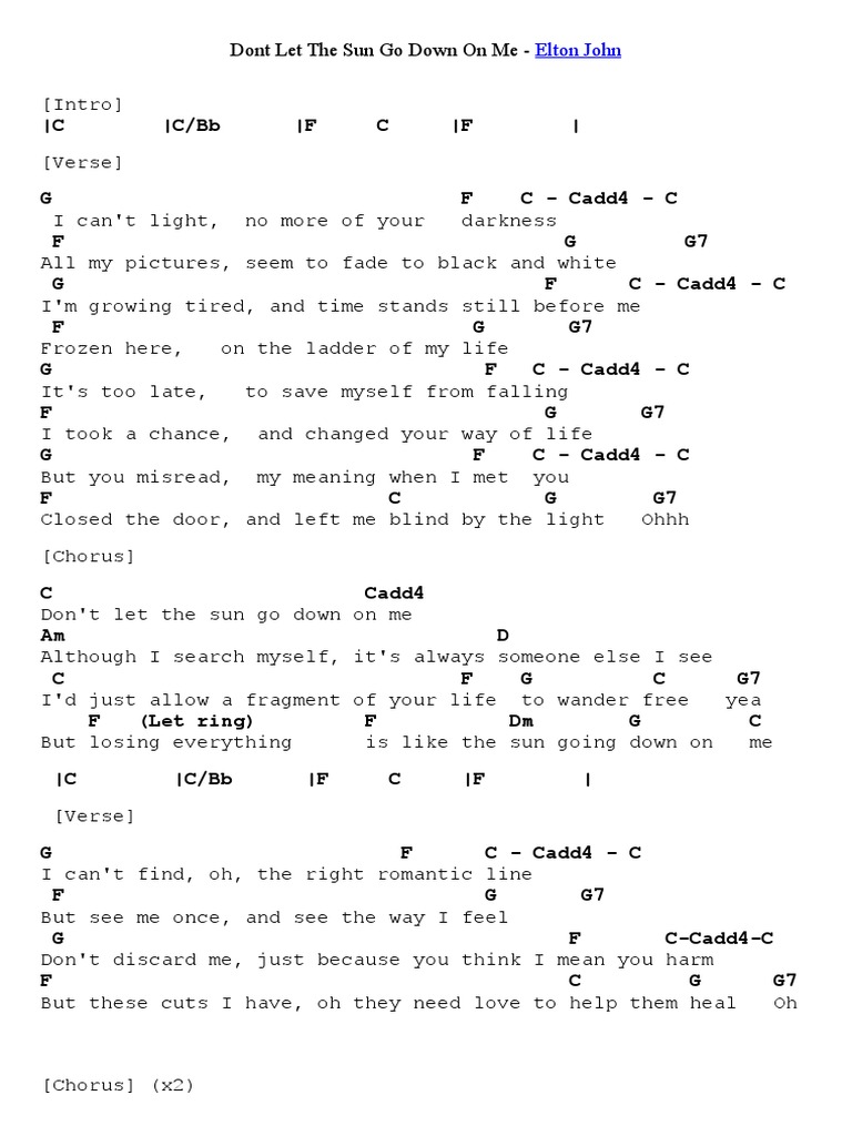 Dont Let The Sun Go Down On Me Chords Song Structure Songs