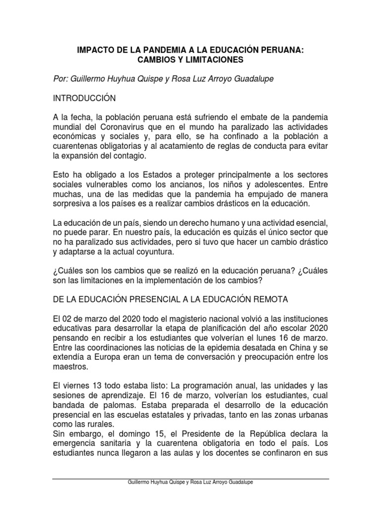 Impacto de la pandemia en educación peruana | PDF | Modificación de ...