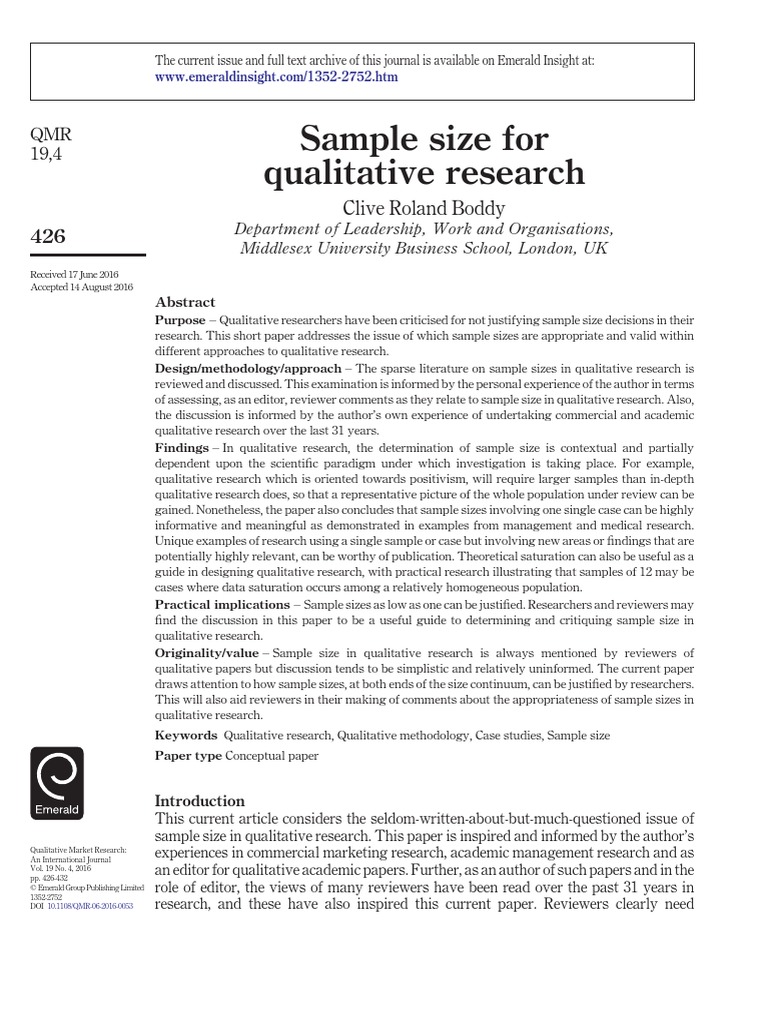 sample size for qualitative research body