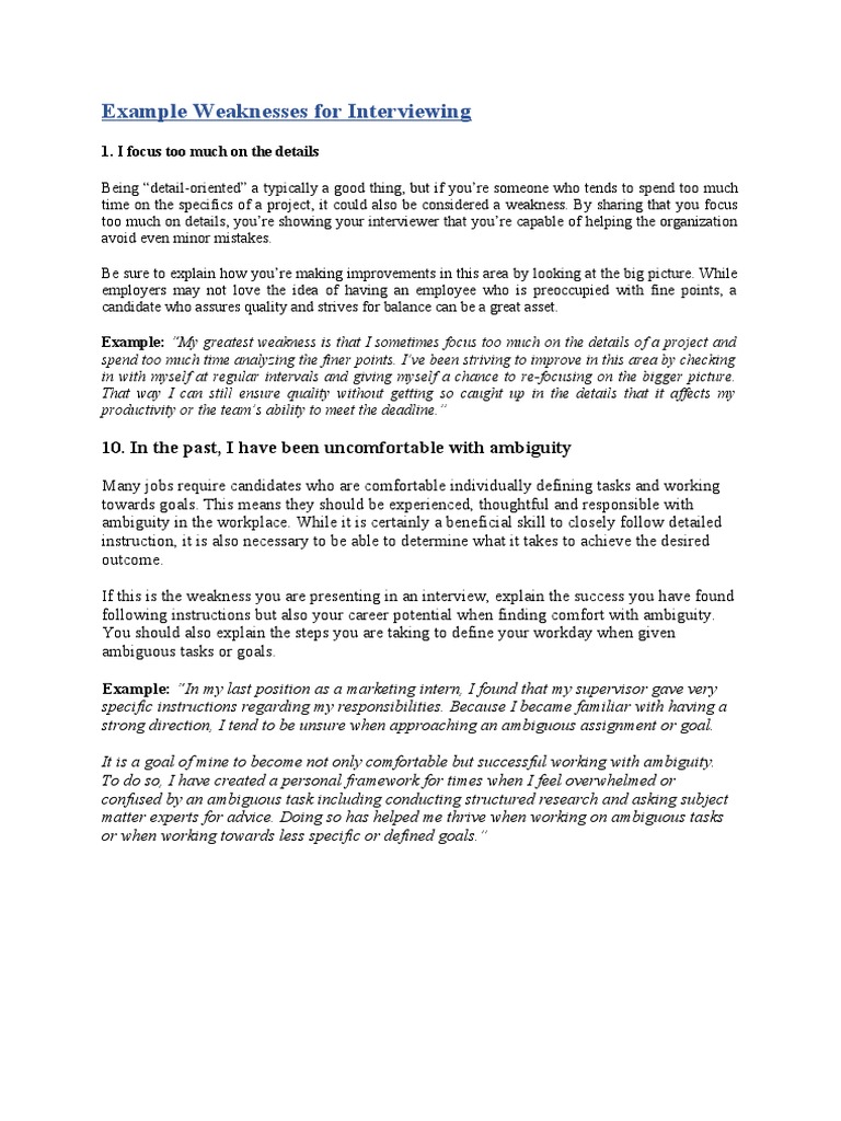 Common Interview Weaknesses Explained | PDF | Goal | Ambiguity