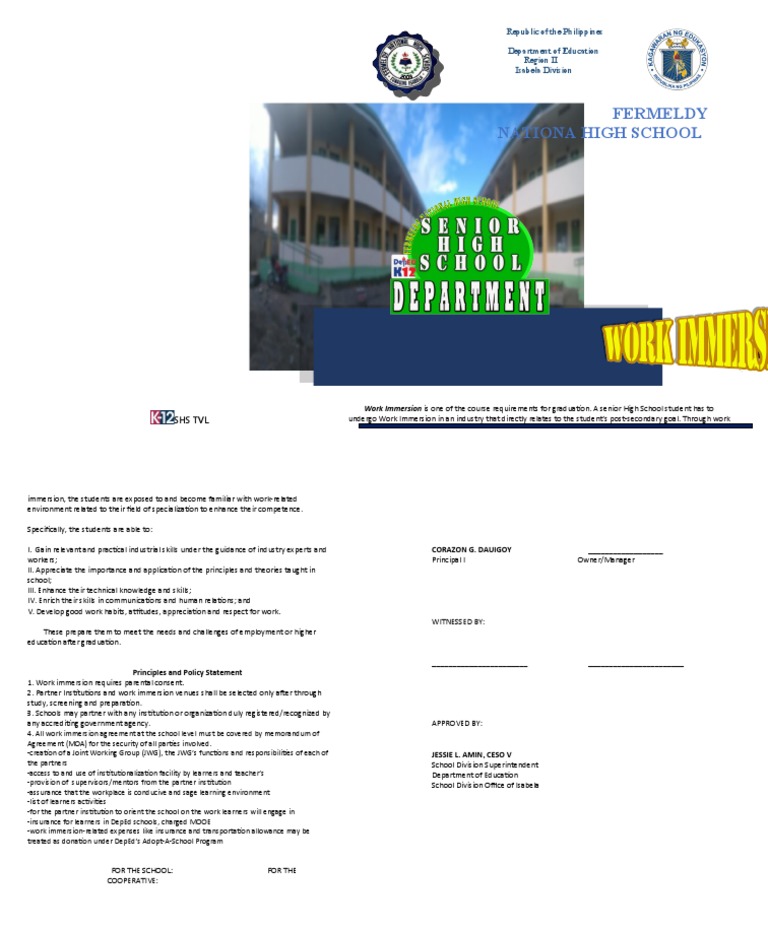 SHS Work Immersion Guidelines Philippines | PDF | Applied Psychology ...