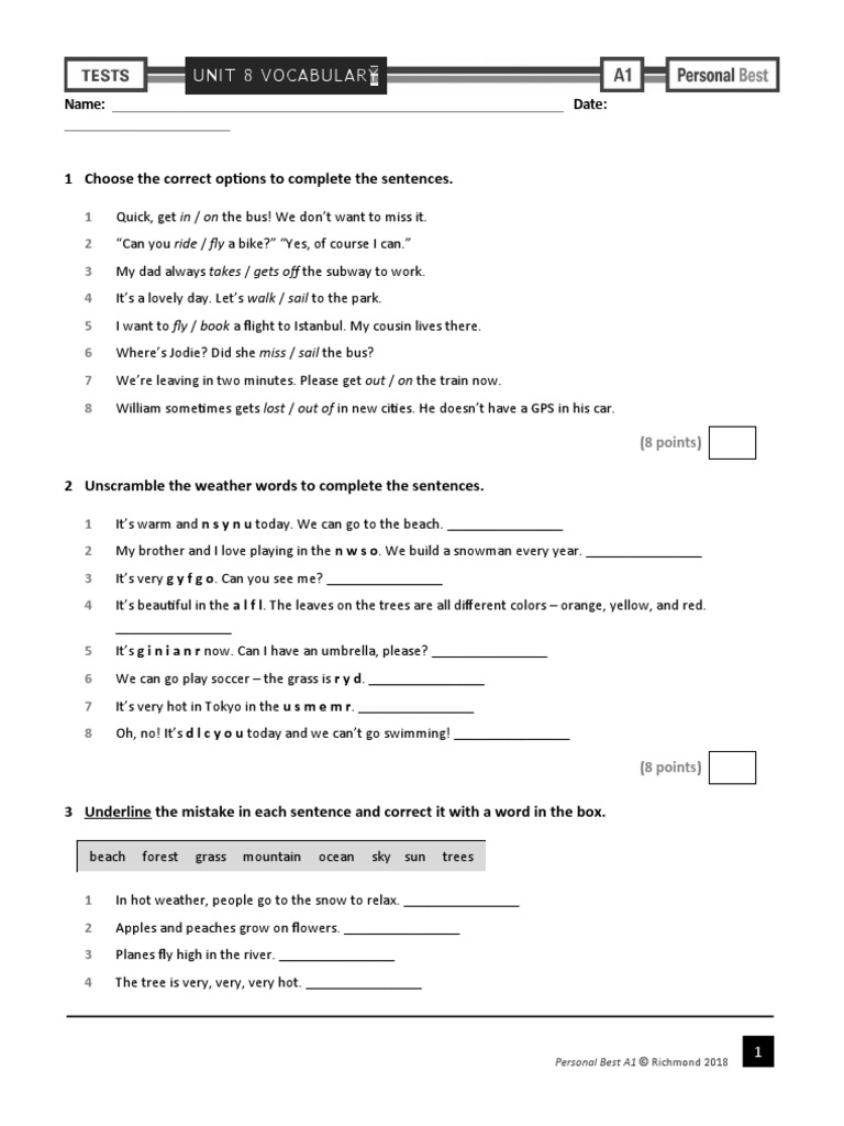 Unit 8 Vocabulary Exercises | PDF | Nature