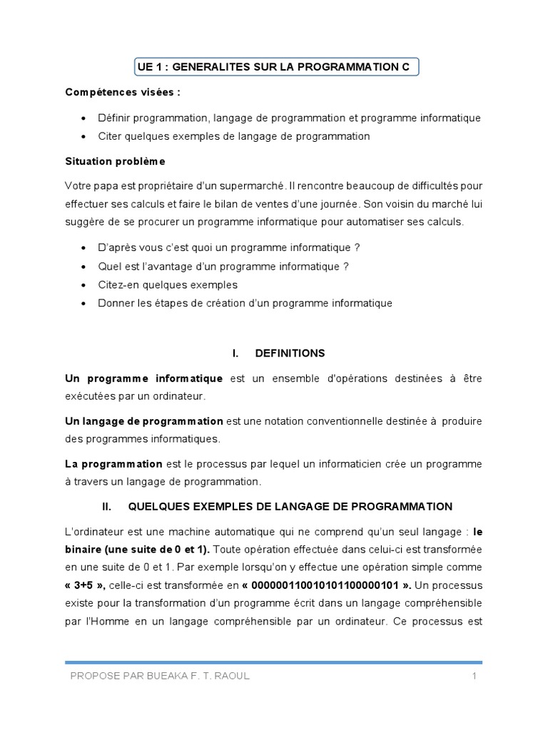 Introduction à la Programmation Informatique | PDF | Environnement de ...