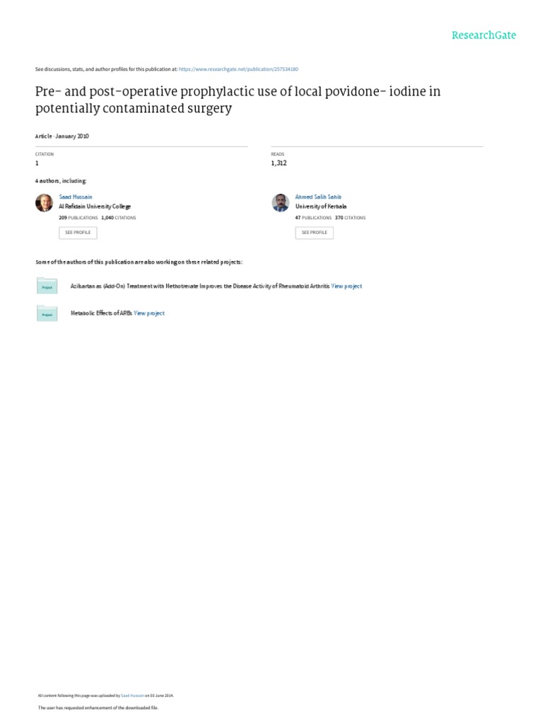 Pre-And Post-Operative Prophylactic Use of Local Povidone - Iodine in ...