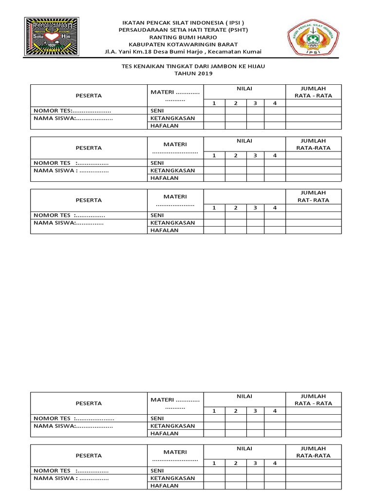 Blangko Penilaian Tes Psht 2019 Docx