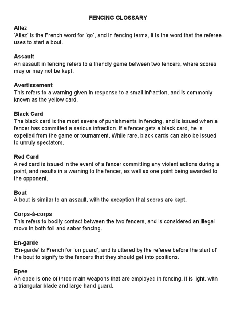 Fencing Glossary PDF