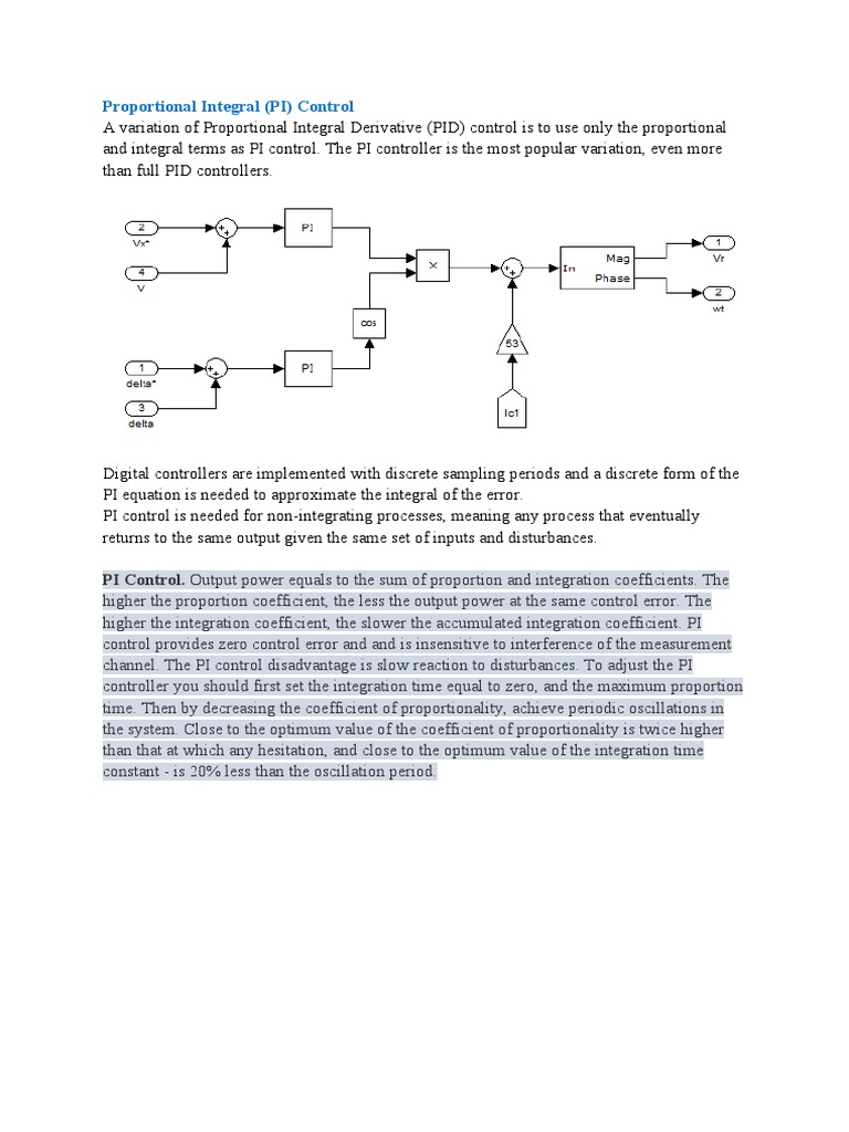 Proportional Integral (PI) Control | PDF
