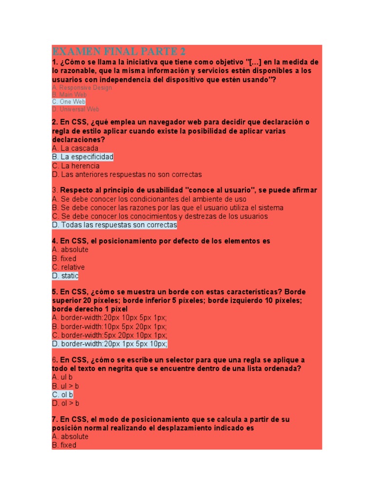 Examen Final Desarrollo Web: HTML y CSS | PDF | Hojas de estilo en ...