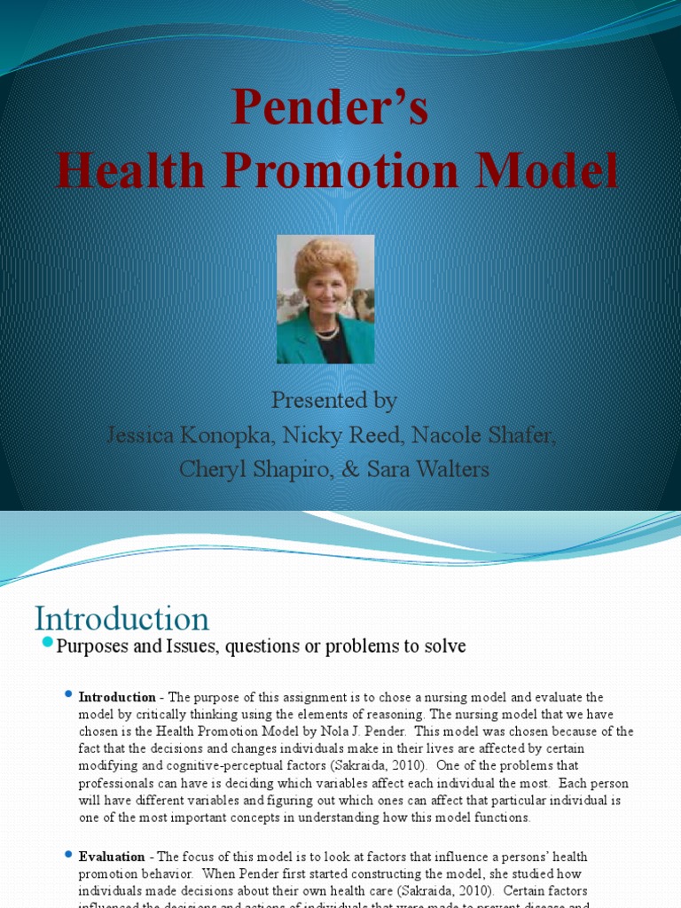 Overview of Pender's Health Promotion Model | PDF | Health Promotion ...