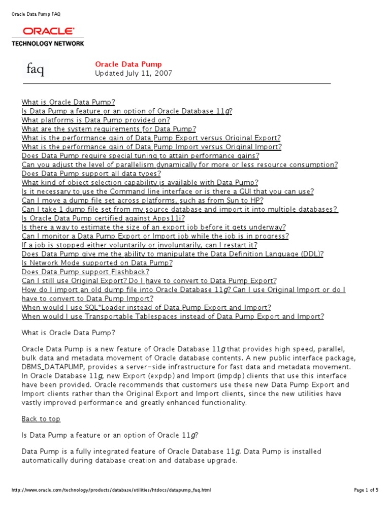 Oracle Data Pump Faq PDF | PDF | Oracle Database | Databases
