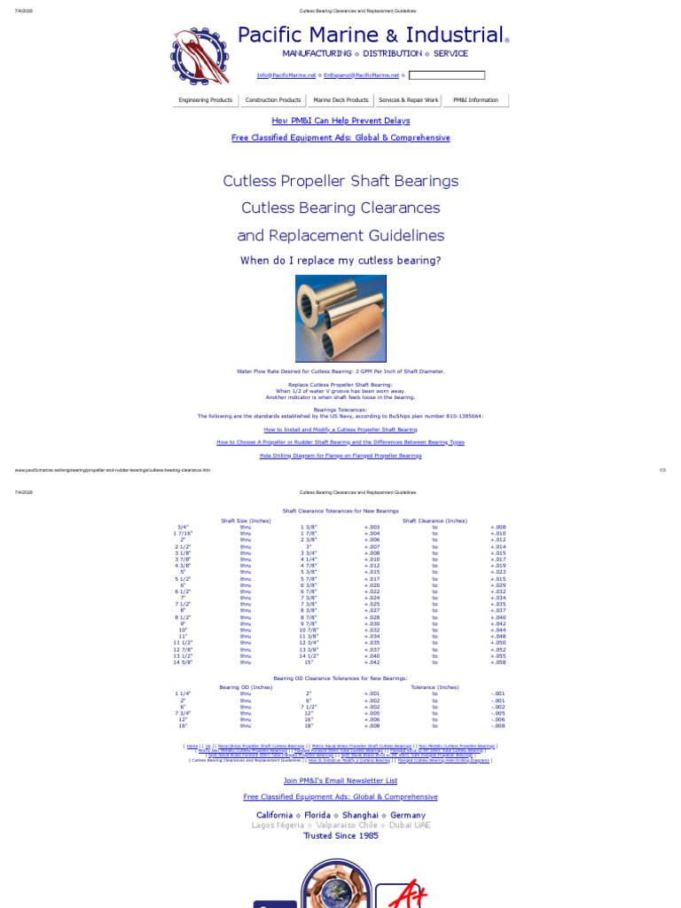 Cutless Bearing Clearances and Replacement Guidelines PDF Propeller