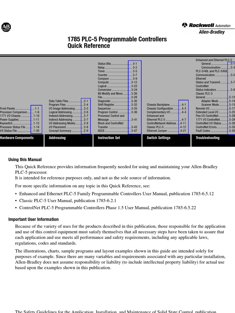 PLC5 Quick Intruction Manual | PDF | Input/Output | Computer Program