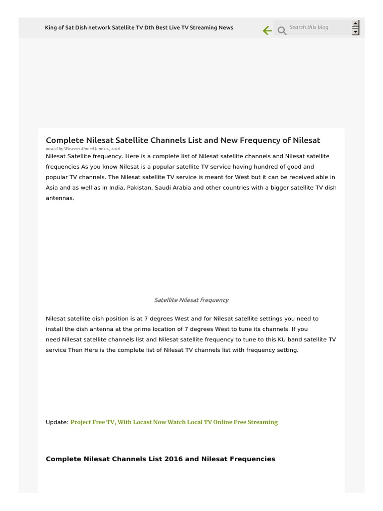 Complete Nilesat Satellite Channels List And New Frequency Of Nilesat Pdf Satellite Television Roku