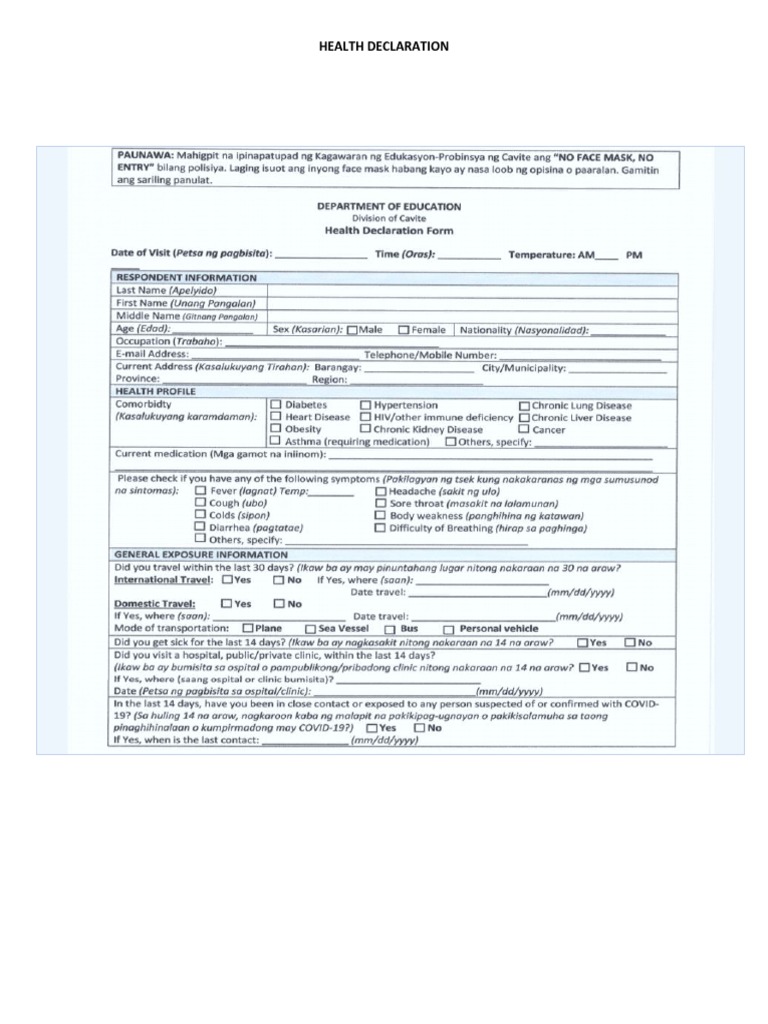 HEALTH DECLARATION FORM Edited | PDF