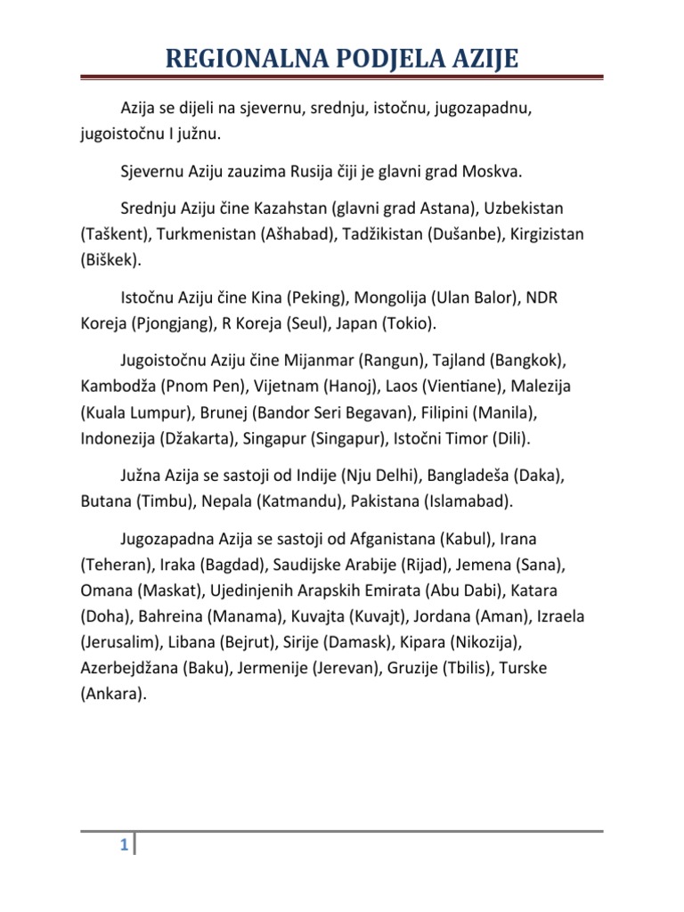 Regionalna Podjela Azije | PDF