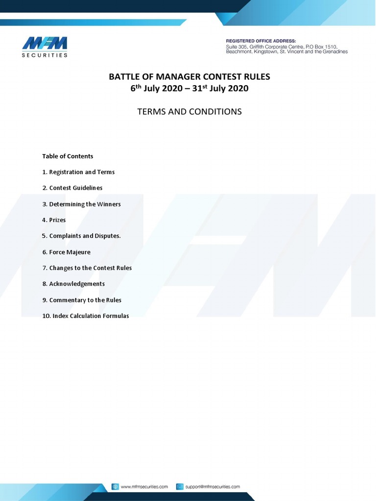 Battle of Manager Contest Rules 6 July 2020 - 31 July 2020: Terms and ...
