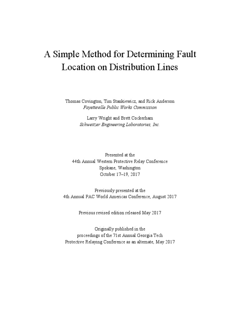 A Simple Method For Determining Fault Location On Distribution Lines ...