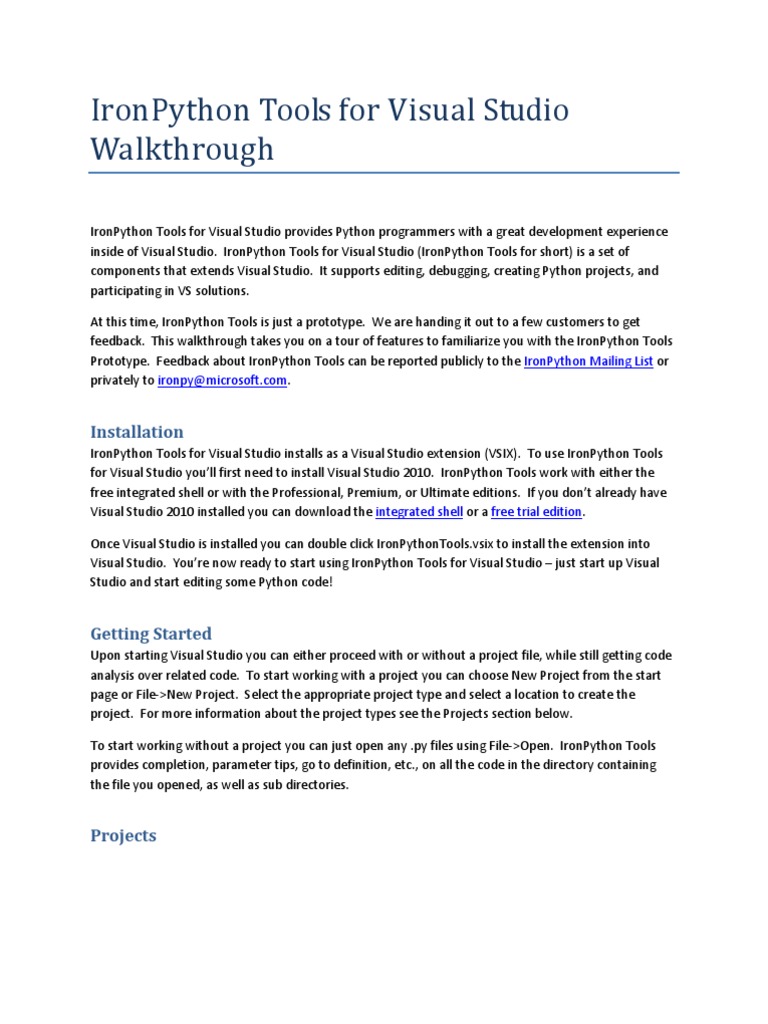 Iron Python Tools For Visual Studio Walk Through | PDF | Microsoft ...
