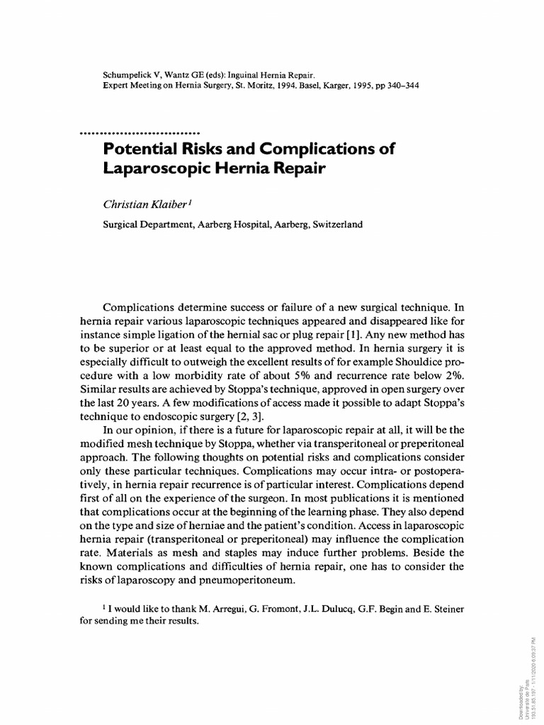 Laparoscopic Hernia Repair Risks | PDF | Surgical Specialties | Surgery