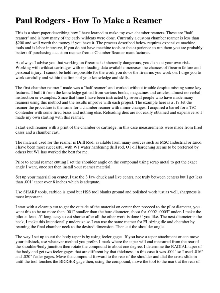 Paul Rodgers How To Make A Reamer PDF Tools Manufactured Goods