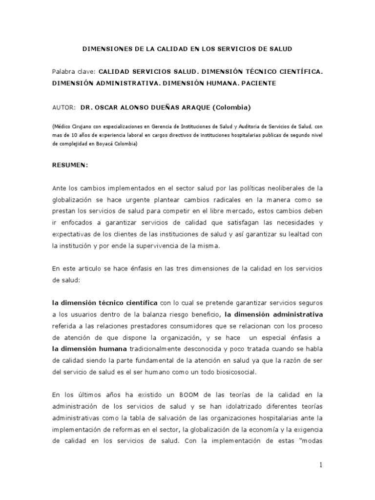 Dimensiones de Calidad en Salud | PDF | Sistema de salud | Calidad ...