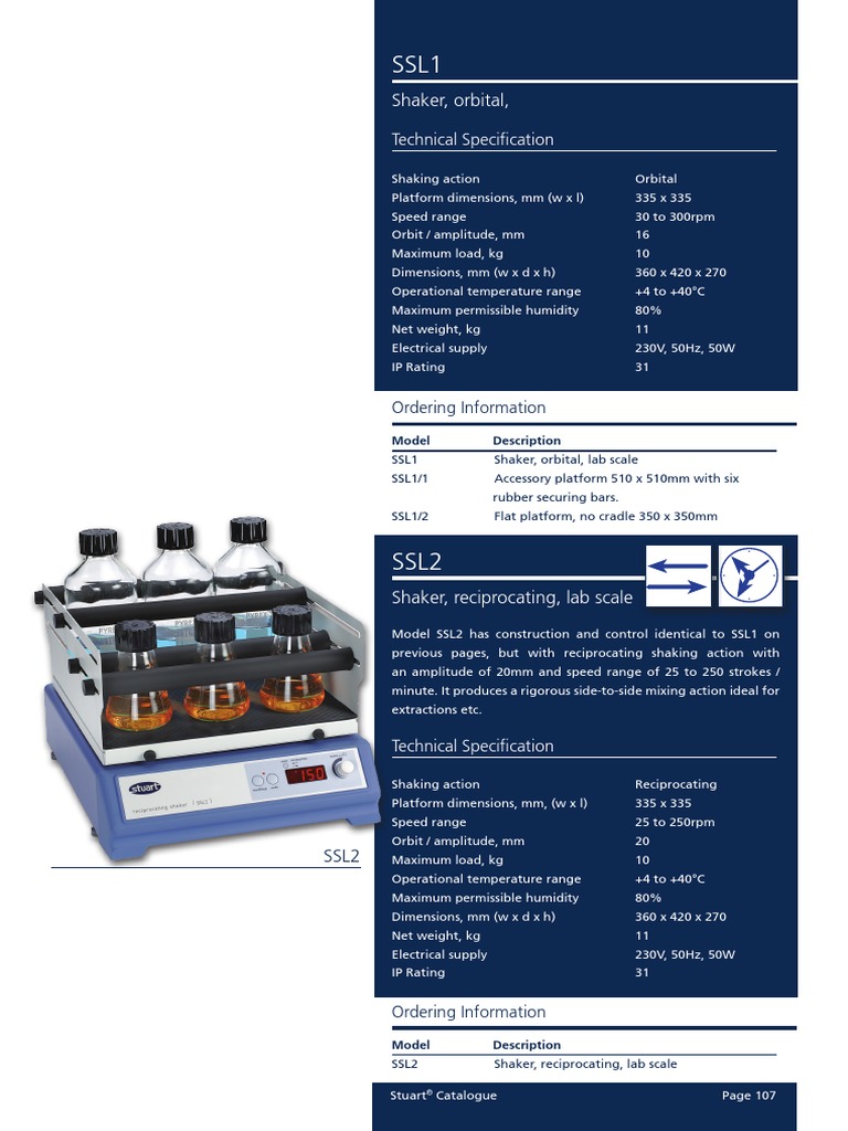 Stuart Page 107 SSL1 Orbital Shaker and SSL2 Lab Scale Reciprocating