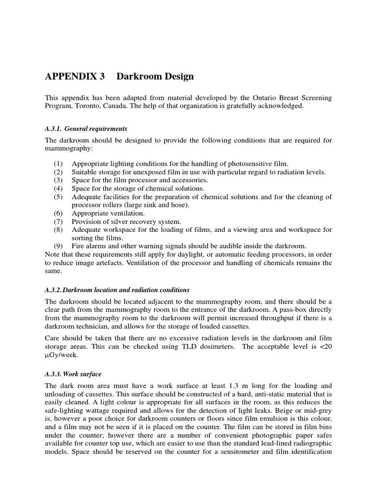 Appendix 3 Darkroom Design A.3.1. General Requirements PDF Duct