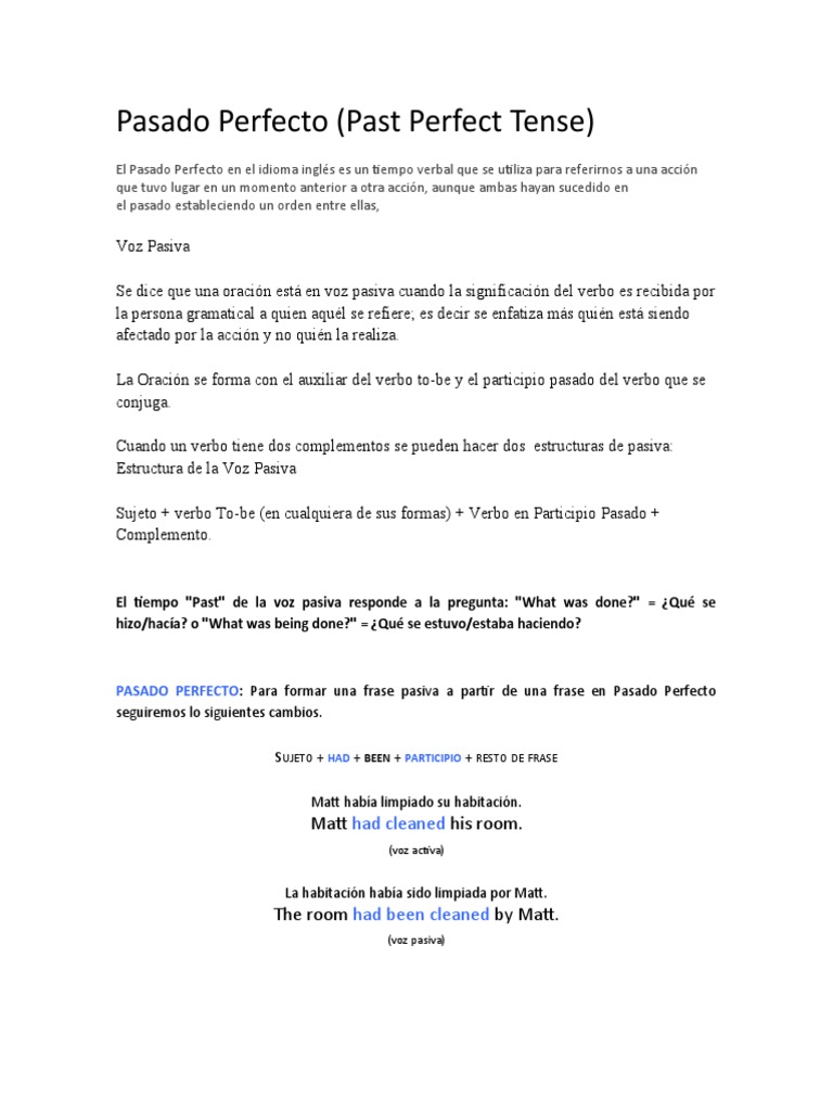 Pasado Perfecto y Voz Pasiva | PDF | Verbo | Mecánica del lenguaje