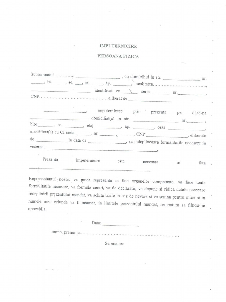 Imputernicire Persoana Fizica PDF