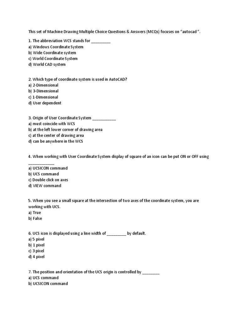 This Set of Machine Drawing Multiple Choice Questions AUTOCAD PDF 3 D Computer Graphics 3