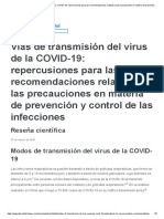 Vías de Transmisión Del Virus de La COVID-19 - Repercusiones para Las Recomendaciones Relativas A Las Precauciones en Materia de Prevención y Control de Las Infecciones PDF