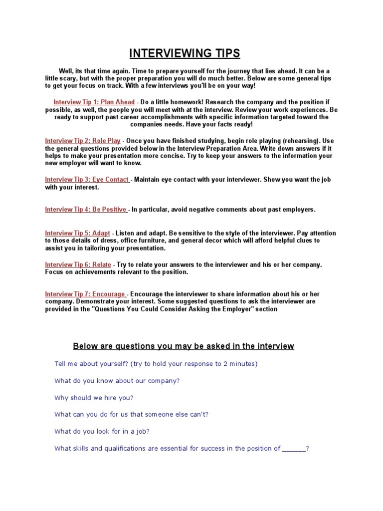 Interviewing Tips: Interview Tip 1: Plan Ahead | PDF | Interview ...