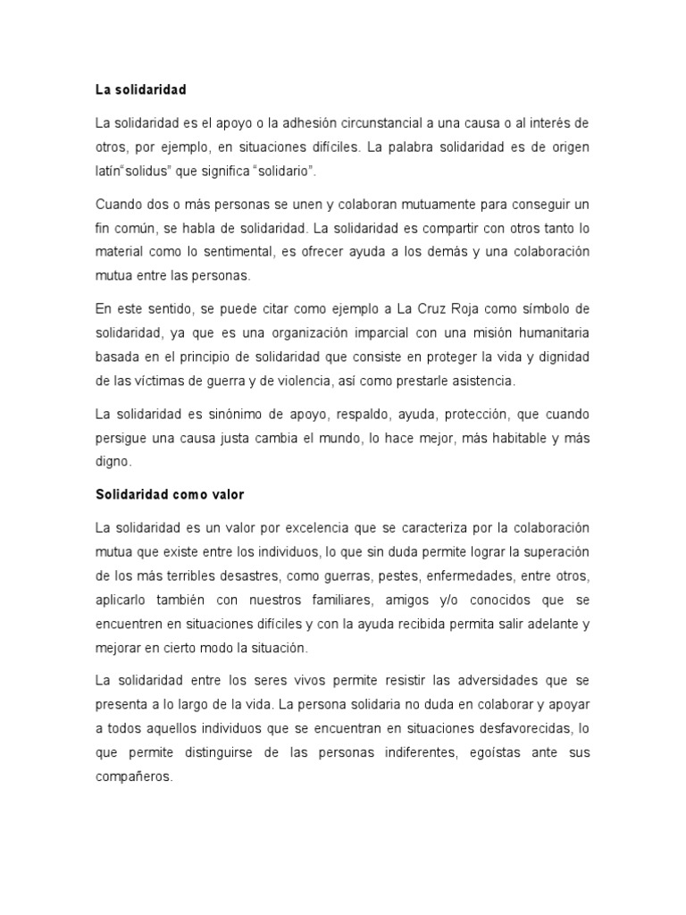 Concepto y Valor de la Solidaridad | PDF | Las emociones | Comportamiento
