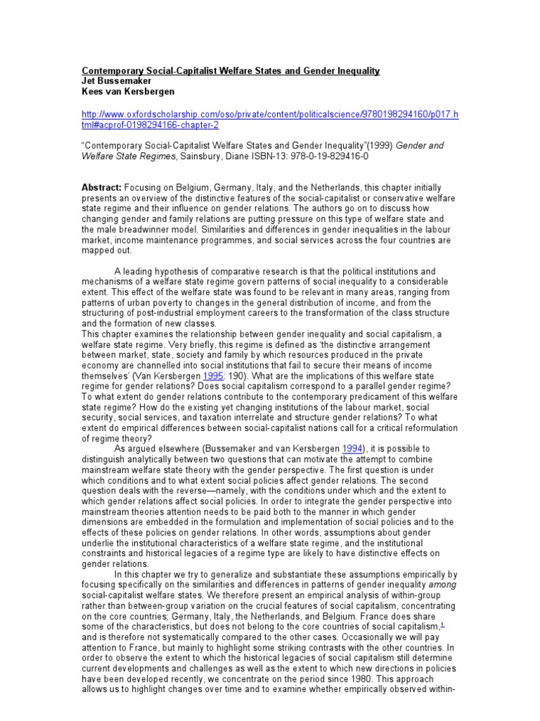 Gender Inequality in Social Capitalism | PDF | Parental Leave | Welfare