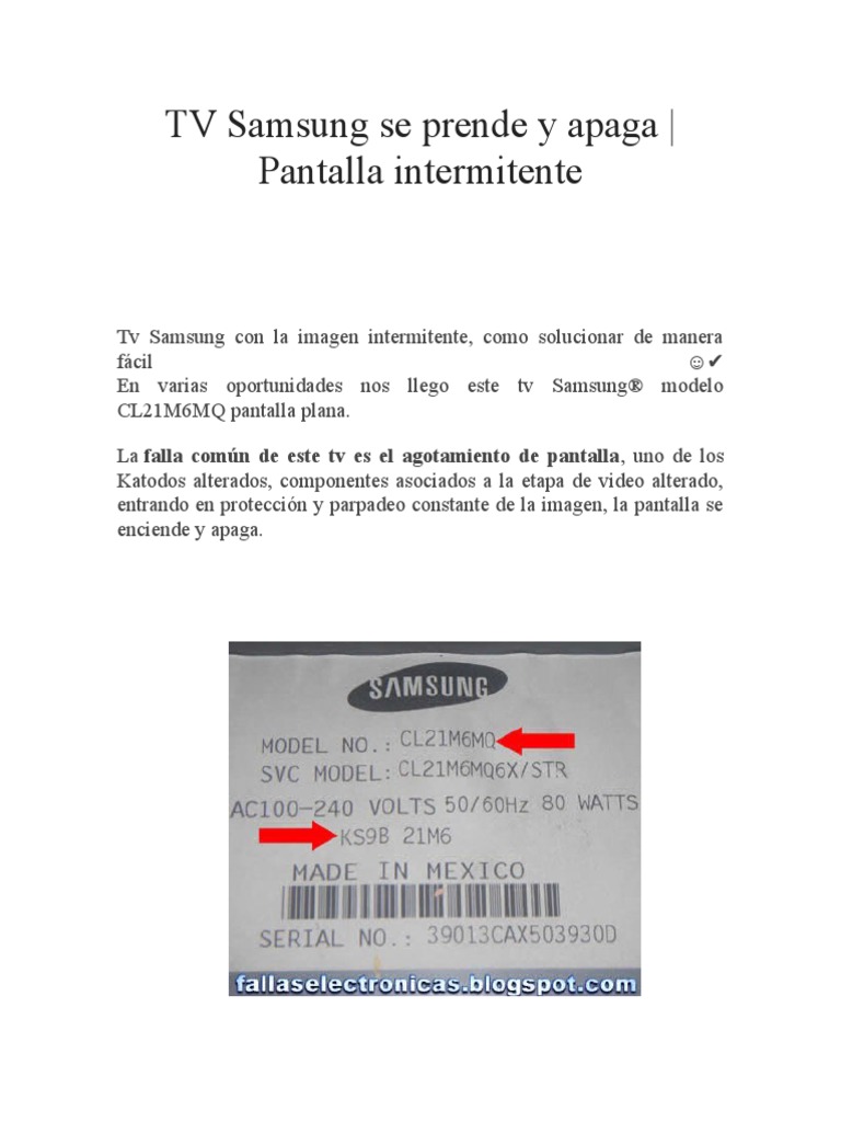 TV Samsung Se Prende y Apaga PDF Ingenieria Eléctrica Electricidad
