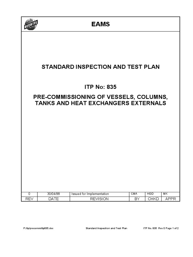 835-Pre-Commissioning of Vessels, Columns, Tanks and Heat Exc | PDF ...