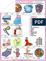 At The Hotel Vocabulary Matching Worksheet: Answer Key