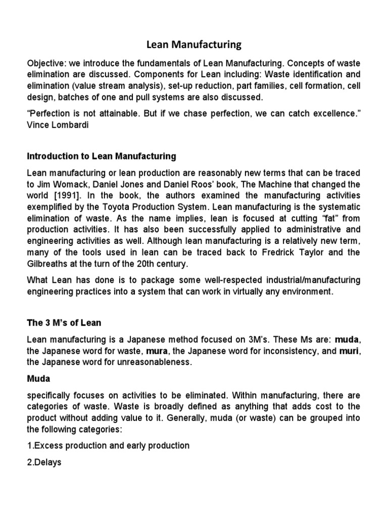 Introduction to Lean Manufacturing Concepts | PDF | Lean Manufacturing ...