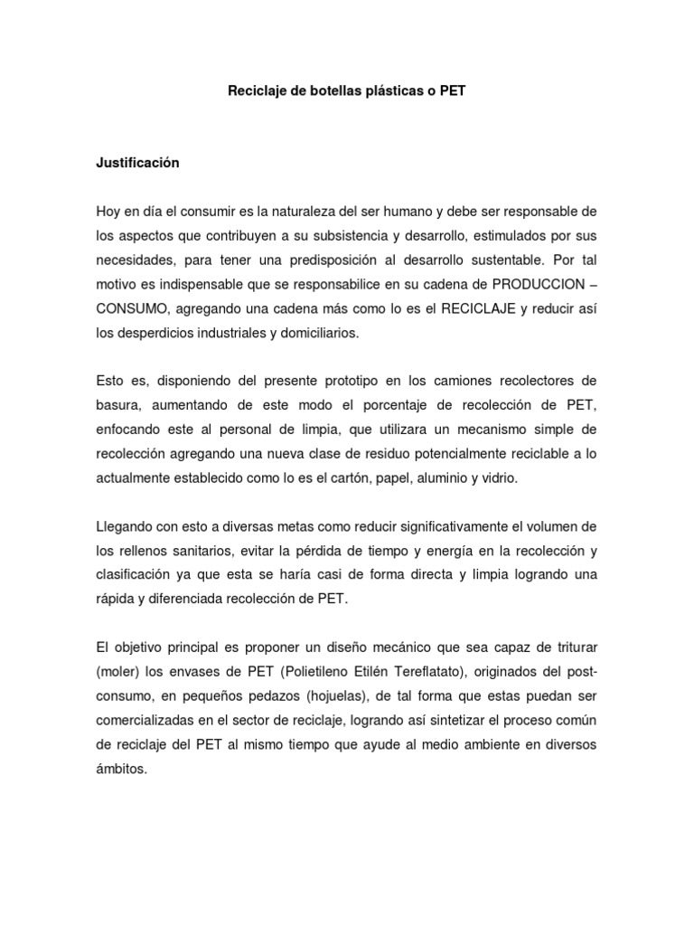 Reciclaje de Botellas Plásticas o PET | PDF | Reciclaje | Residuos